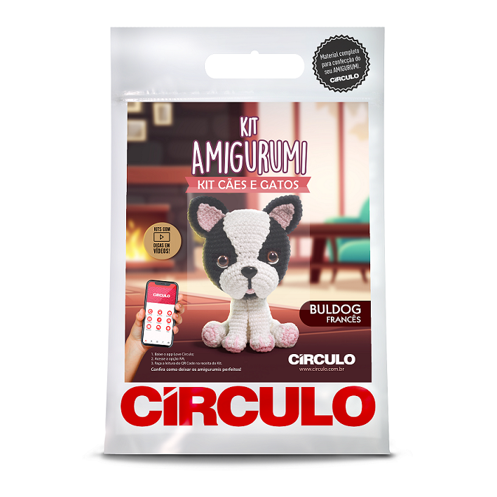 Kit Amigurumi Cães e Gatos Buldog Francês