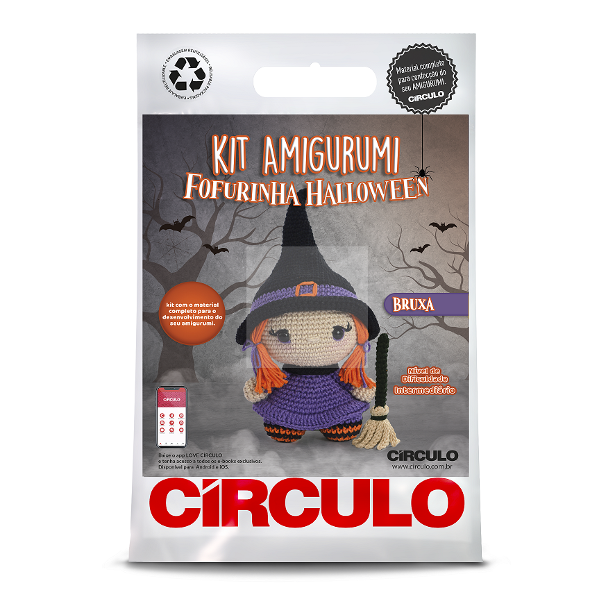 Kit Amigurumi Fofurinha Halloween Bruxa - Produtos para Artesanato