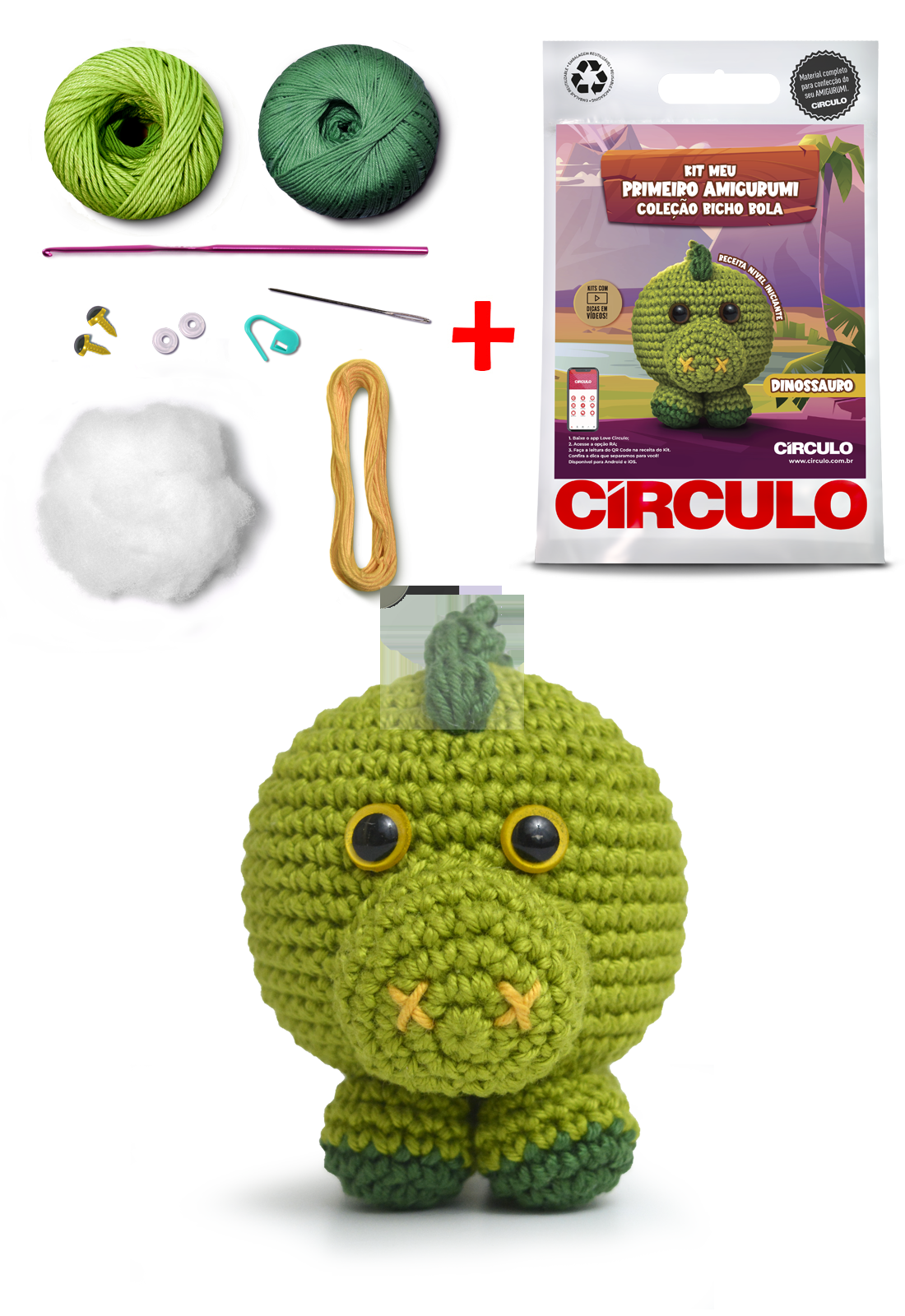 Kit Meu Primeiro Amigurumi - Coleção Bicho Bola Dinossauro - Imagem 2